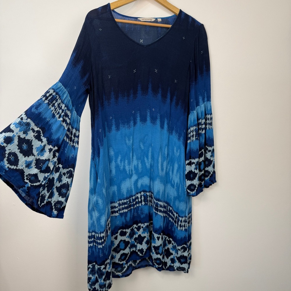 Soft Surroundings Bell Sleeve Lightweight‎ Dress Cover Up Womens XL Blue Resort